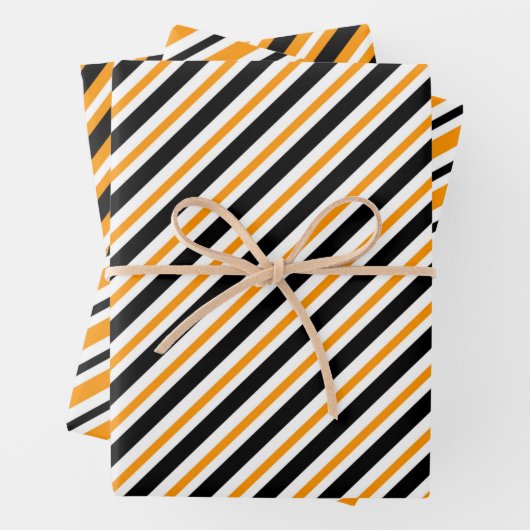 Elegantes Schwarz-Orange-Streifen-Muster Geschenkpapier Set (Beispiel)