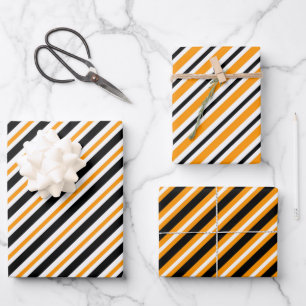Elegantes Schwarz-Orange-Streifenmuster Geschenkpapier Set