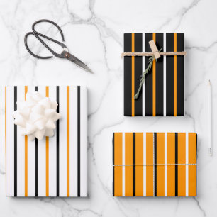 Elegantes Schwarz-Orange-Streifenmuster Geschenkpapier Set