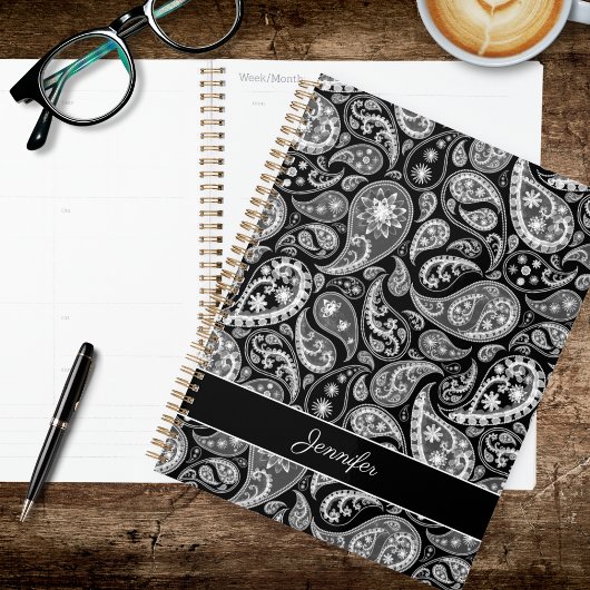 Elegantes Schwarz Paisley Planer