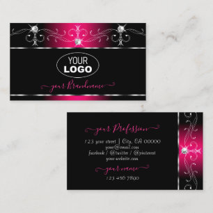 Elegantes Schwarz Pink Ornament Glanz Juwelen mit  Visitenkarte