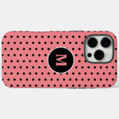 Elegantes Schwarz-Pink-Polka-Dot-Monogramm Case-Mate iPhone Hülle (Rückseite (Horizontal))
