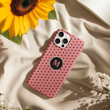 Elegantes Schwarz-Pink-Polka-Dot-Monogramm