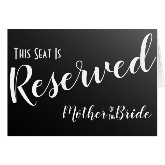 Elegantes Schwarz Reserviertes Seat Wedding Sign (Vorderseite (Horizontal))