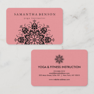 Elegantes Schwarz & Rosa Blumen-Mandala-Logo Yoga Visitenkarte