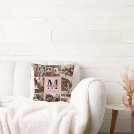 Elegantes Schwarz-Rosa-Familienfoto-Collage Monogr Kissen