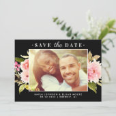 Elegantes Schwarz-Rosa-Foto Save The Date (Stehend Vorderseite)