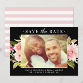 Elegantes Schwarz-Rosa-Foto Save The Date (Vorne/Hinten)