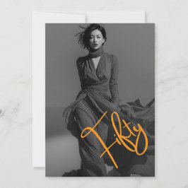 Elegantes Schwarz-Rosa-Foto zum 50. Geburtstag  Einladung