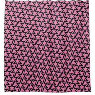 Elegantes Schwarz-Rosa Geometrisches Sternmuster Duschvorhang