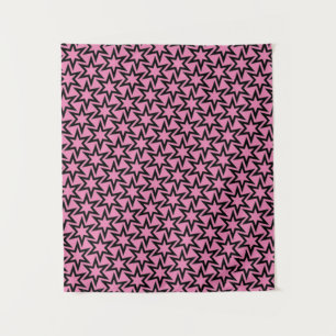 Elegantes Schwarz-Rosa Geometrisches Sternmuster Wandteppich