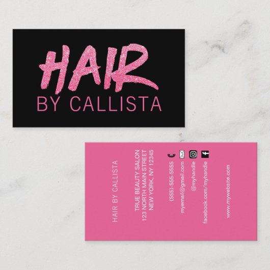 Elegantes Schwarz-Rosa-Glitzer Visitenkarte (Vorne/Hinten)