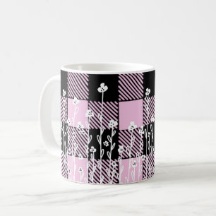 Elegantes, schwarz-rosa kariertes Muster Kaffeetasse
