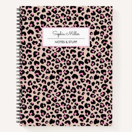 Elegantes Schwarz-Rosa-Leopard-Skin-Muster Monogra Notizblock (Vorderseite)