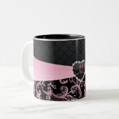 Elegantes Schwarz-Rosa-Muster Zweifarbige Tasse (Vorderseite Links)