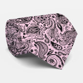 Elegantes Schwarz-Rosa-Paisley-Muster Krawatte (Gerollt)