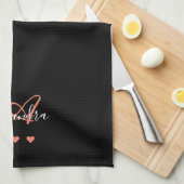 Elegantes Schwarz-Rosa-Script-Name Monogram Geschirrtuch (Viertel Falte)