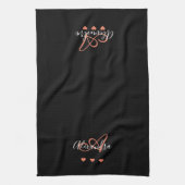 Elegantes Schwarz-Rosa-Script-Name Monogram Geschirrtuch (Vertikal)