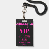Elegantes, schwarz-rosa VIP-Zugriffsereignis Ausweis (Vorderseite mit Lanyard)