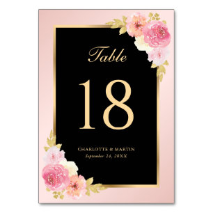 Elegantes Schwarz-Rosa Wasserfarben Tischnummer