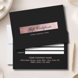 Elegantes Schwarz-Roségold-Geschenk-Zertifikat