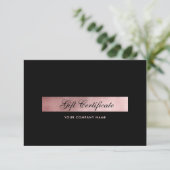 Elegantes Schwarz-Roségold QR-Code-Geschenk-Zertif (Stehend Vorderseite)