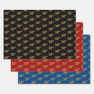 Elegantes Schwarz, Rot, Blau, Falsches Gold 38. Er Geschenkpapier Set