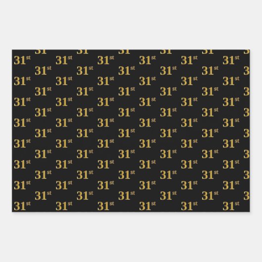 Elegantes Schwarz, Rot, Blau, Imitate Gold 31. Eve Geschenkpapier Set (Vorderseite)