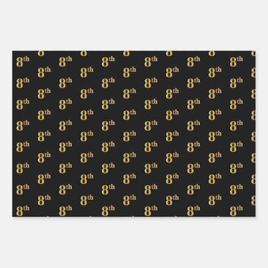 Elegantes Schwarz, Rot, Blau, Imitate Gold 8. Even Geschenkpapier Set (Vorderseite)