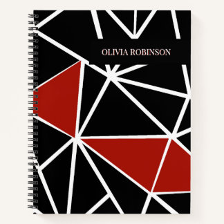 Elegantes Schwarz-Rot-Geometrisches Muster Notizblock