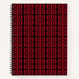 Elegantes Schwarz-Rot-Griechisch-Muster-Notizbuch Notizblock