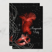 Elegantes Schwarz-Rot-Masquerade-Party Einladung (Vorne/Hinten)