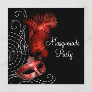 Elegantes Schwarz-Rot-Masquerade-Party Einladung