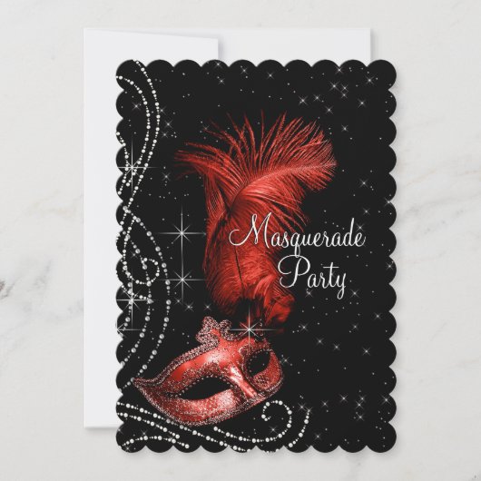 Elegantes Schwarz-Rot-Masquerade-Party Einladung (Vorderseite)