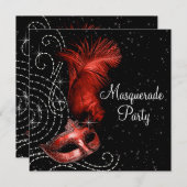 Elegantes Schwarz-Rot-Masquerade-Party Einladung (Vorne/Hinten)