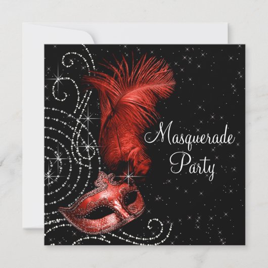 Elegantes Schwarz-Rot-Masquerade-Party Einladung (Vorderseite)