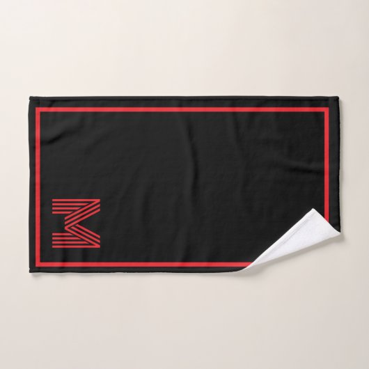 Elegantes Schwarz/Rot-Personalisiertes Monogramm Badhandtuch Set (Handtuch)