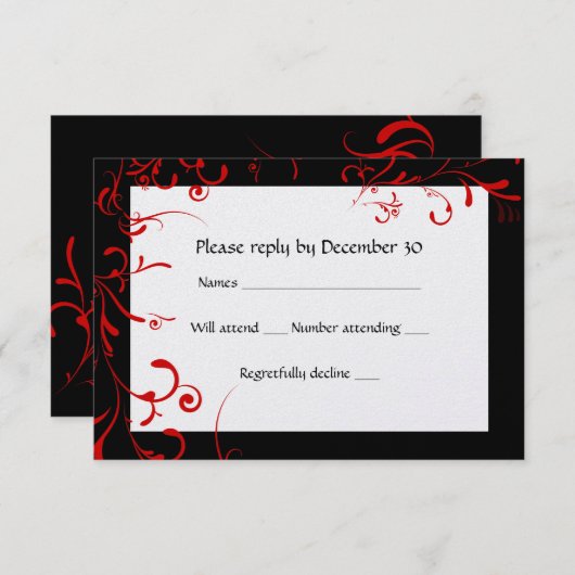 Elegantes Schwarz, Rot, Weiß UAWG RSVP Karte (Vorne/Hinten)