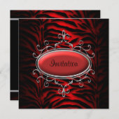 Elegantes Schwarz-Rot-Zebra-Party Einladung (Vorne/Hinten)