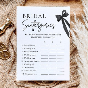 Elegantes Schwarz-Schleife-Braut-Scattergories-Spi Einladung