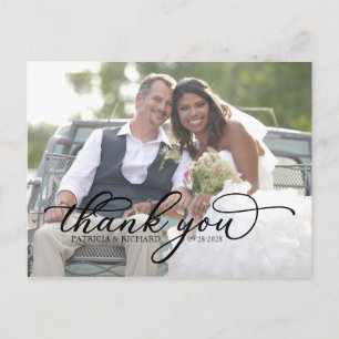 Elegantes Schwarz-Schrift-Foto-Dankeschön Postkarte