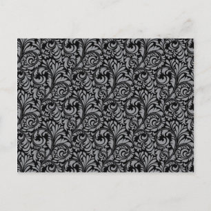 Elegantes Schwarz-Silber-Damaske-Muster Postkarte