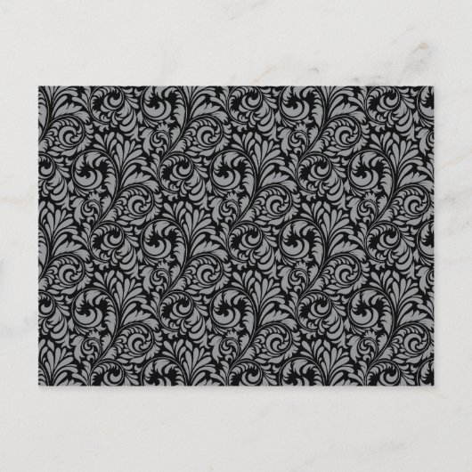 Elegantes Schwarz-Silber-Damaske-Muster Postkarte (Vorderseite)