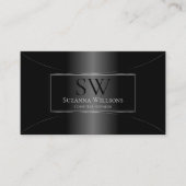 Elegantes Schwarz-Silber-Dekor mit Monogramm und F Visitenkarte (Vorderseite)