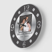 Elegantes Schwarz-Silber-Foto Große Wanduhr (Winkel)