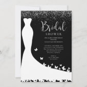 Elegantes Schwarz-Silber-Glitzer-Brautparty in Einladung (Vorderseite)