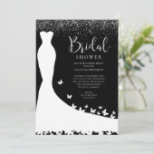 Elegantes Schwarz-Silber-Glitzer-Brautparty in Einladung (Stehend Vorderseite)