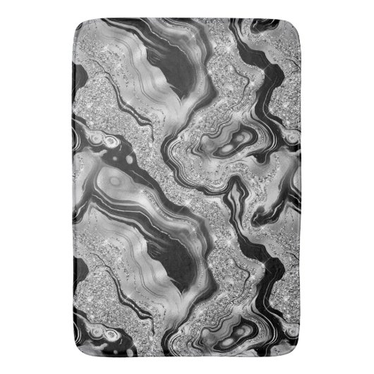 Elegantes Schwarz-Silber-Glitzer-Muster Badematte (Vorderseite Vertikal)