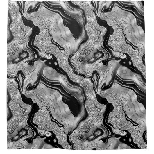 Elegantes Schwarz-Silber-Glitzer-Muster Duschvorhang (Vorderseite)