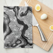 Elegantes Schwarz-Silber-Glitzer-Muster Geschirrtuch (Viertel Falte)